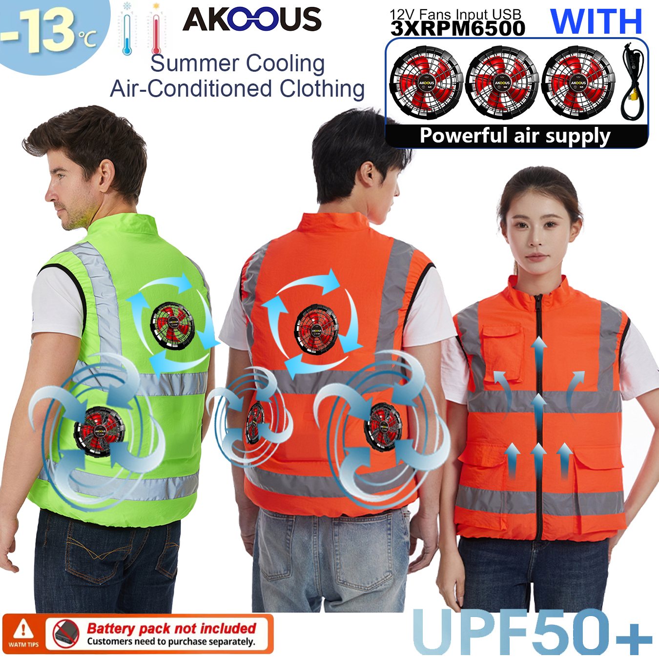 Fishing Jacket Waterproof - AKOOUS Chaleco Refrigerante con 3 Ventiladores